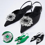 Shoe Fashion Pointed Crystal Square Buckle Women Shoes PU Leather Luxury Low-heeled Female Shoes Sandals Women2021