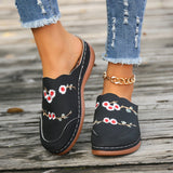 Breakj Embroidered Buns Slippers Women's Large-Size Round Head Baotou Slope And Wear Half-Dragging Women's