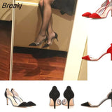 Clear PVC Transparent Thin Heel Pumps Slip-On 5CM High Heels Point Toes Women Party Nightclub Shoes Black Size