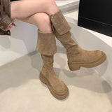 Breakj Buckle Thin Boots Women Autumn And Winter New Thick And Long Boots Two Handsome Casual Knight