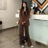 Spring autumn suit new Korean oversized suit jacket + straight casual wide-leg trousers men women intellectual elegant