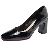 2022 Fashion Patent Leather Pumps for Women Spring Square Toe High Heel Shoes Woman Shallow Mouth Office Ladies