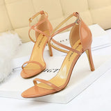 Breakj Fashion Banquet Women's Shoes Ultra High Heel Heel Open Toe Painted Leather Cross Strap Sexy Nightclub