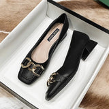 Women Pumps PU Decoration Ladies Square Heel Single Shoes Retro Square Toe Casual Zapatos Mujer Primavera Verano