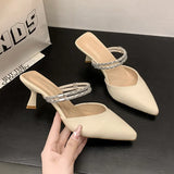 Breakj Sandals Women Wear Two Slippers Summer Outside Wearing Pointed Thin Heel Water Drill After The Empty Single Shoes Women 2025