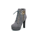 Breakj Boots Metal Decoration Waterproof High Heel Large Size Front Belt Frosted Women's Shoes Fall / Winter