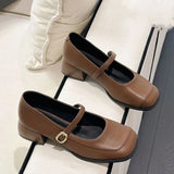 Breakj Goods Retro Mary Jane Women's Shoes Solid Color Square Head Thick Heel Single Shoes Elegant Wind Low Heel One Word