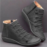 Winter Snow Boots Genuine Leather Ankle Spring Flat Shoes Woman Short Vintage Boots with Fur 2020 for Women Lace Up