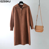 winter warm Loose zipper thick sweater dress for women staight sweater dress women loose long dress Female chic