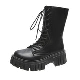 Breakj Boots Female 2023 New Fall British Wind Thick Bottom Casual Strap Middle Boots High Heel Ins Web Celebrity
