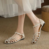 Sandals Woman Leather 2024 Summer Nubuck Shoes Closed Toe Espadrilles Platform Suit Female Beige Breathable Low-heeled