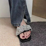 Breakj Slippers Women's Fashion Wearing Fairy Wind 2025 New Water Drill Cool Drag Low And Exposed Toe Coarse And Word
