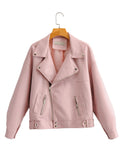 New Autumn Women Faux Leather Jacket Casual BF Loose Soft Pu Motorcycle Punk Leather Coat Female Zipper Rivet