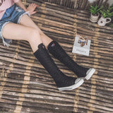 Top Women's Canvas Shoes Knee High Boots Side Zipper Flats Vulcanized Shoes Lace-Up Comfortable Platform Sneakers