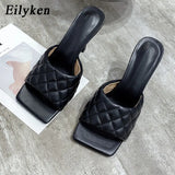 Summer Women Mules Design slippers Sandals Square sole slides High heel 9CM Women shoes Summer Woman size 41