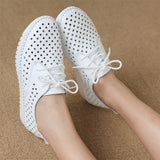 Sneakers 2021 Summer Sandals Soft Soled Ladies Flat Shoes Lace up Hollow out Breathable Casual Female Walking Shoes
