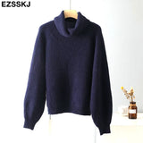 Winter cashmere oversize thick Sweater pullovers Women 2021 loose puff sleeve turtleneck big size Sweater Pullover