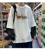 Two-piece Long-sleeved T-shirt Women Tshirt Men Autumn Korean Loose Letter Printing Student Jacket Couple Outfit