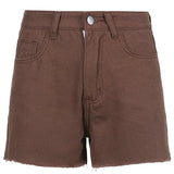 Brown Casual Jeans Shorts Women Skinny Wrap Hip High Waist Short Pants Capris Pocket Summer Korean Fashion