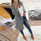 Autumn Winter Turn-Down Collar Blend Coat Women Long Wool solid Jacket Coat Female Casual buttons Coat Windbreake