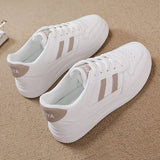 Flats Shoes Thick Bottom Platform Lace Up Vulcanized Shoes PU Lace Up Shallow Female Skateboard Classics Ladies