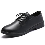Genuine Leather Oxford Shoes Lace Up Black Wedge Platform Pointed Close Toe Flat Platform Low Heels Casual Footwear