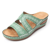Breakj Summer Cool Slippers Women's Slope And Fish Mouth Loose Cake Bottom Large Multi-Color Embroidered Women's Cool