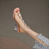 Lady Square Toe High Heels Shoes Sexy Women Party Shoes Design Rhinestone PVC Transparent Stiletto Crystal Women's