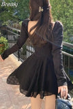 Y2k Mini Dresses Woman Pure Color Long Sleeve Dress Casual Elegant One Piece Dress Korean Fashion 2023 Spring Slim