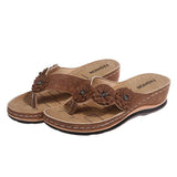Breakj Summer Plus-Size Sandals Female Multi-Color Handmade Retro Flowers Flat Slope And Clip Toe