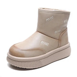 Breakj Cow Skin Thick Bottom Plus Velvet Warm Lamb Velvet Snow Boots Women's Shoes Winter New Retro Boots Age-Old Cotton