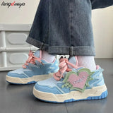 Heart Womens Sports Shoes 2024 New Style blue Cute Women's Shoes Kawaii Platform Vulcanized Footwear Ladies Casual