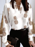 Women 2022 Spring Elegant V-Neck Blouse Popular Vintage Flowers Print Slim Shirt Autumn Office Ladies Fashion Long Sleeve