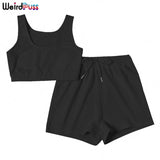 Puss 2021 Cotton Tracksuit Women Sporty Casual Strapless Top+Biker Shorts Matching Set Summer Trend Streetwear Slim