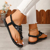 Breakj Size Sandal Female Flower Clip Foot Flat Sandal 2024 Summer New Herringword Sandal Beach