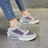 Women Lace Up Sneakers Glitter Autumn Flat Vulcanized Ladies Bling Casual Female Fashion Platform Plus Size Shoes