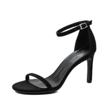 Stilleto High Heels Woman 6/8/9CM Pumps Flock&Nude Leather Sandales Femmes Ankle Strap Wedges Shoes Narrow Band