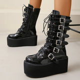Breakj Style Rion Rivet Middle Cylinder Knight Boots 2023 Autumn And Winter New Thick Bottom High With Belt Buckle Size 43 Women
