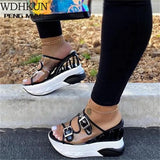 Summer Woman Sandals Female Wedge Belt Buckle Transparent High Heel Large Size Shoes Platform Waterprooof Fashion
