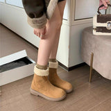 Breakj Boots Women Winter New Sen Series Retro Plus Velvet Cotton Shoes Flat Hair Short Boots