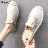 Flower Embroider Shoes Woman Hemp Canvas Flats Shoes Ladies Espadrilles Loafers Round Toe Cotton Moccasins Shoe