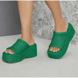 Women's Slippers Square Toe Pu Leather Platform Ladies Shoes Summer 2022 Fashion Thick Bottom Female Slipper Woman