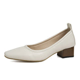 Spring And Summer New Style Small Heels Simple Ladylike Soft Leather Non-Sharpening Tiptoe Single Shoes Short