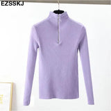 Zipper Sweater Women Turtleneck Solid spring autumn female Knitted sweater Pullovers long Sleeve chic Soft Jumper