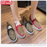 Sales Anti-Wolf Rivet Round Head Low Top Single Shoes Women's Large Size Shoes Flat-Soled Lazy Shoes Women's Single