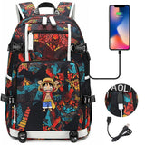 Anime ONE PIECE Schoolbag USB Charge backpack plugged into the headset cord backpack for boys and girl men women travel