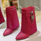 Breakj Fashion Winter New Round Slope With Super High Heel Large Size Rhinestone And Knee Ankle Boots Thigh