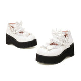 Wedges Thick Sole Shoes Girls Loli Princess Dress JK Uniform Lace Strap Platform Pumps Women Lolita Cosplay Party Cute Bow