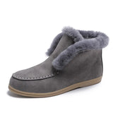 Ankle Boots Suede Leather Boots Warm Fur Casual shoes Winter Boots Slip-on Snow Boots for Women Flat Wool Boots Women