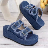 Breakj New Large Size Lame With Denim Double-Breasoned Sandals Slippers Female Wear Summer